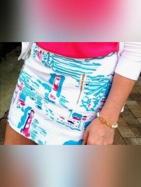 Lilly Pulitzer Tate Mini Skirt In Watch Out White Blue Pink Lighthouses Size 4